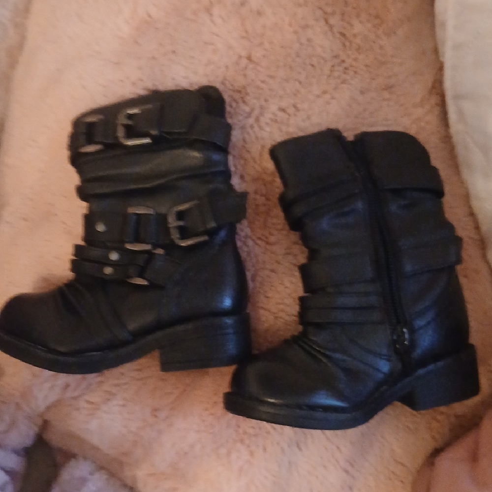 Kids Black Buckle Moto Boots - Stylish Toddler/Girl Footwear